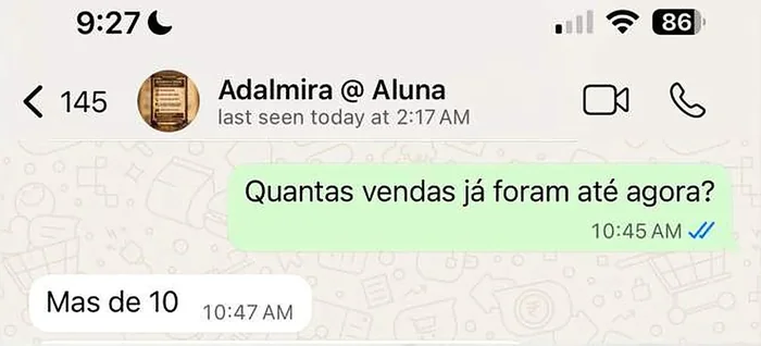 Conversa de WhatsApp com Adalmira, aluna do Programa Acelerador Individual