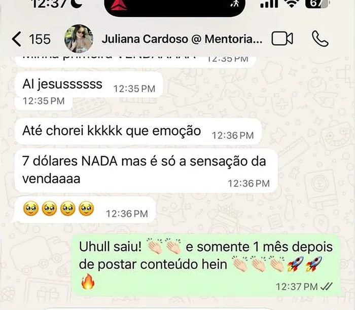 Conversa de WhatsApp com Juliana Cardoso, aluna do Programa Acelerador Individual