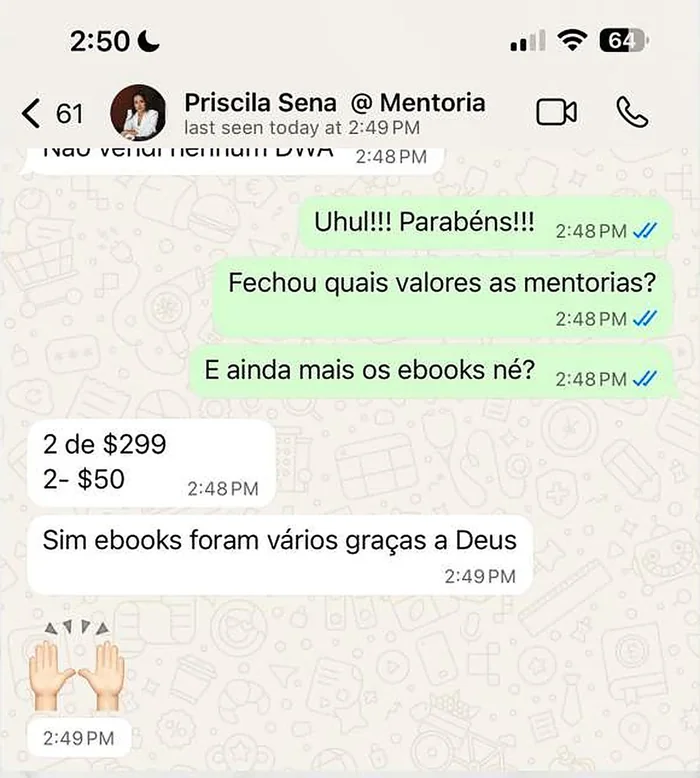 Conversa de WhatsApp com Priscila Sena, aluna do Programa Acelerador Individual